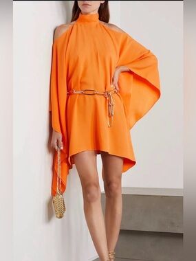 Taller Marmo Orange Halter Chain Belt Sleeveless Halter Tunic